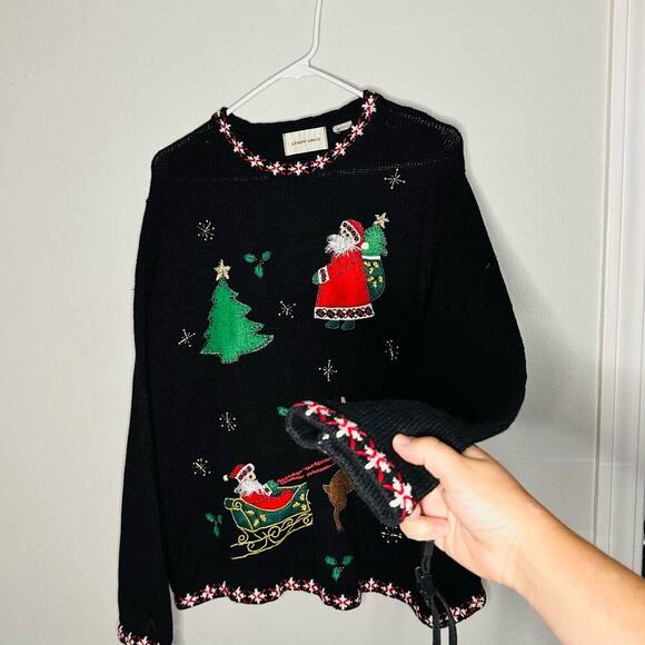 Vintage Lemon Grass Crew Neck Beaded Christmas Santa Tree Ugly Sweater size M - Picture 3 of 7